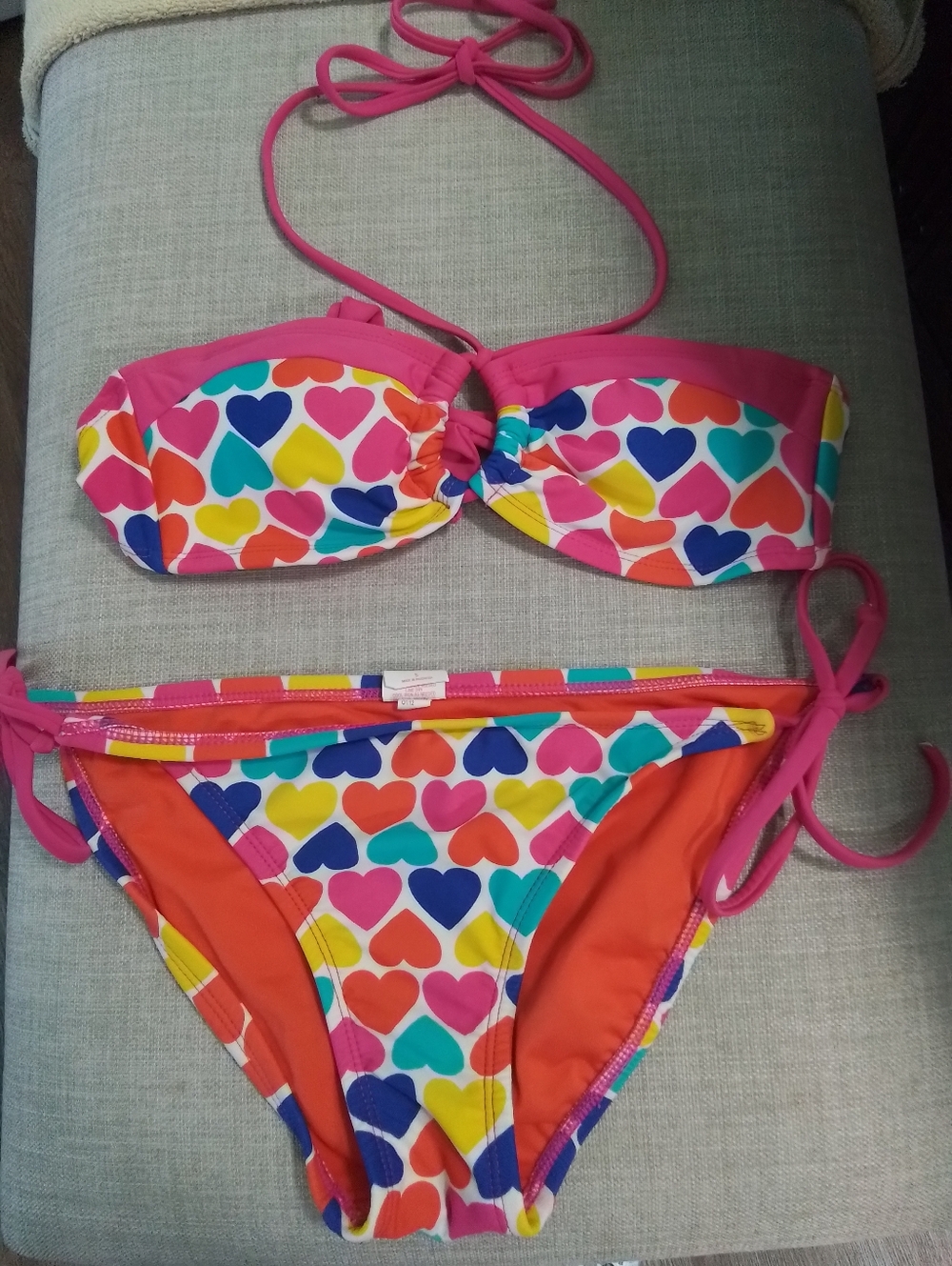 Xhilaration Orange & Pink Heart-Accent Bandeau Bikini